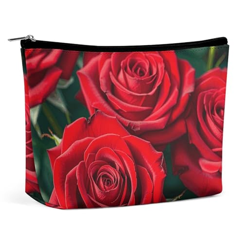 Rrtsmsgh Many Red Rose Make-up-Tasche für Damen, tragbare Reise-Kulturbeutel, PU-Leder, Kosmetiktasche mit Reißverschluss Rrtsmsgh Many Red Rose Make-up-Tasche für Damen, tragbare Reise-Kulturbeutel, PU-Leder, Kosmetiktasche mit Reißverschluss von Rrtsmsgh