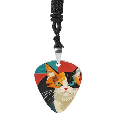 Rrtsmsgh Modern Art Cat Guitar Pick Necklace for Men & Women, Titanium Steel Guitar Plektrum Pendant Music Lover Gift for Guitarists, Musicians, Rock Fans Rrtsmsgh Modern Art Cat Guitar Pick Necklace for Men & Women, Titanium Steel Guitar Plektrum Pendant Music Lover Gift for Guitarists, Musicians, Rock Fans von Rrtsmsgh