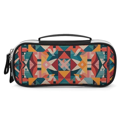 Rrtsmsgh Native Patterns Federmäppchen, großes Fassungsvermögen, kleine Make-up-Tasche aus PU-Leder mit Reißverschluss und Griff, tragbares Federmäppchen für Büro, Kosmetikaufbewahrung von Rrtsmsgh