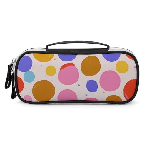 Rrtsmsgh Niedliches gepunktetes Federmäppchen, großes Fassungsvermögen, kleine Make-up-Tasche aus PU-Leder mit Reißverschluss und Griff, tragbares Federmäppchen für Büro, Kosmetikaufbewahrung von Rrtsmsgh