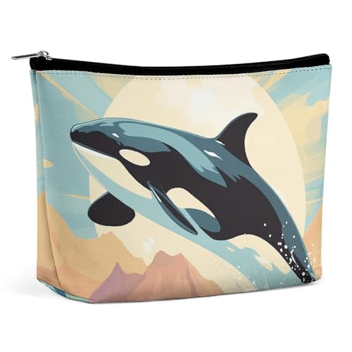 Rrtsmsgh Orca im Meer Make-up-Tasche für Damen, tragbare Reise-Kulturbeutel, PU-Leder, Kosmetiktasche mit Reißverschluss Rrtsmsgh Orca im Meer Make-up-Tasche für Damen, tragbare Reise-Kulturbeutel, PU-Leder, Kosmetiktasche mit Reißverschluss von Rrtsmsgh