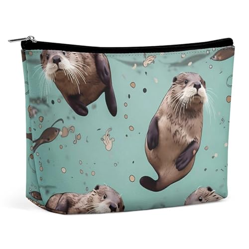 Rrtsmsgh Otters Make-up-Tasche für Damen, tragbar, Reise-Kulturbeutel, PU-Leder, Kosmetiktasche mit Reißverschluss Rrtsmsgh Otters Make-up-Tasche für Damen, tragbar, Reise-Kulturbeutel, PU-Leder, Kosmetiktasche mit Reißverschluss von Rrtsmsgh