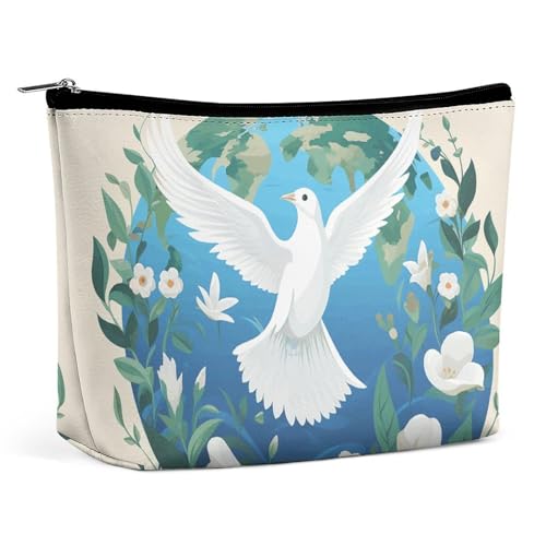 Rrtsmsgh Peace on Earth Make-up-Tasche für Damen, tragbare Reise-Kulturbeutel, PU-Leder, Kosmetiktasche mit Reißverschluss Rrtsmsgh Peace on Earth Make-up-Tasche für Damen, tragbare Reise-Kulturbeutel, PU-Leder, Kosmetiktasche mit Reißverschluss von Rrtsmsgh