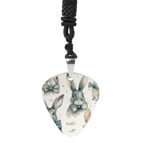 Rrtsmsgh Rabbit Wearing A Bow Guitar Pick Necklace for Men & Women, Titanium Steel Guitar Plektrum Pendant Music Lover Gift for Guitarists, Musicians, Rock Fans Rrtsmsgh Rabbit Wearing A Bow Guitar Pick Necklace for Men & Women, Titanium Steel Guitar Plektrum Pendant Music Lover Gift for Guitarists, Musicians, Rock Fans von Rrtsmsgh