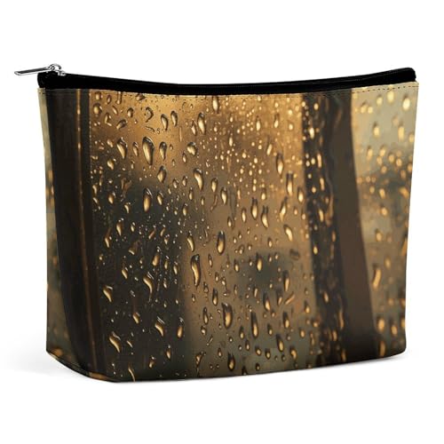 Rrtsmsgh Rain Hits The Window Make-up-Tasche für Damen, tragbare Reise-Kulturbeutel, PU-Leder, Kosmetiktasche mit Reißverschluss von Rrtsmsgh
