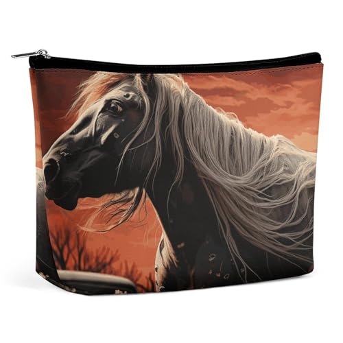 Rrtsmsgh Romantische Mustang-Make-up-Tasche für Damen, tragbare Reise-Kulturbeutel, PU-Leder, Kosmetiktasche mit Reißverschluss Rrtsmsgh Romantische Mustang-Make-up-Tasche für Damen, tragbare Reise-Kulturbeutel, PU-Leder, Kosmetiktasche mit Reißverschluss von Rrtsmsgh