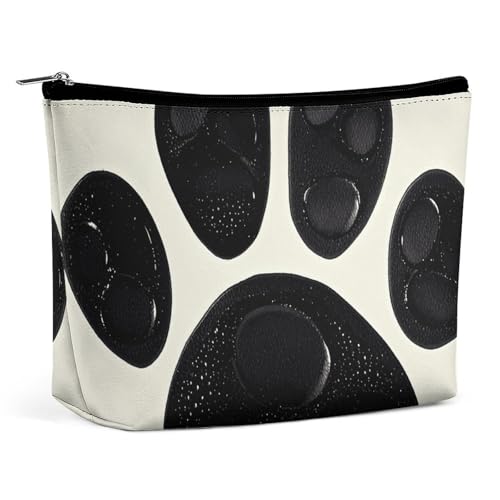 Rrtsmsgh Schwarze und weiße Make-up-Tasche mit Pfotenabdruck für Damen, tragbare Reise-Kulturbeutel, PU-Leder, Kosmetiktasche mit Reißverschluss Rrtsmsgh Schwarze und weiße Make-up-Tasche mit Pfotenabdruck für Damen, tragbare Reise-Kulturbeutel, PU-Leder, Kosmetiktasche mit Reißverschluss von Rrtsmsgh