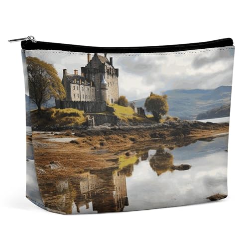 Rrtsmsgh Scotland Castle Water Lake Schottische Make-up-Tasche für Damen, tragbare Reise-Kulturbeutel, PU-Leder, Kosmetiktasche mit Reißverschluss Rrtsmsgh Scotland Castle Water Lake Schottische Make-up-Tasche für Damen, tragbare Reise-Kulturbeutel, PU-Leder, Kosmetiktasche mit Reißverschluss von Rrtsmsgh