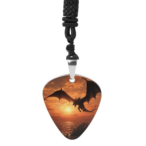 Rrtsmsgh Sea Sunset Flying Dragon Guitar Pick Necklace for Men & Women, Titanium Steel Guitar Plektrum Pendant Music Lover Gift for Guitarists, Musicians, Rock Fans Rrtsmsgh Sea Sunset Flying Dragon Guitar Pick Necklace for Men & Women, Titanium Steel Guitar Plektrum Pendant Music Lover Gift for Guitarists, Musicians, Rock Fans von Rrtsmsgh