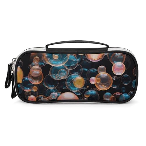 Rrtsmsgh Seifenblasen-Federmäppchen mit großem Fassungsvermögen, kleine Make-up-Tasche aus PU-Leder mit Reißverschluss und Griff, tragbares Federmäppchen für Büro, Kosmetikaufbewahrung von Rrtsmsgh