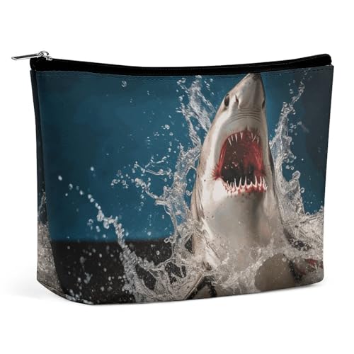 Rrtsmsgh Shark Attack Fish Make-up-Tasche für Damen, tragbare Reise-Kulturbeutel, PU-Leder, Kosmetiktasche mit Reißverschluss Rrtsmsgh Shark Attack Fish Make-up-Tasche für Damen, tragbare Reise-Kulturbeutel, PU-Leder, Kosmetiktasche mit Reißverschluss von Rrtsmsgh