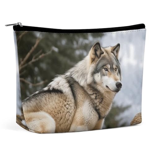 Rrtsmsgh Snow Mountain Make-up-Tasche für Damen, Motiv: wilder Wolf, tragbare Reise-Kulturbeutel, PU-Leder, Kosmetiktasche mit Reißverschluss Rrtsmsgh Snow Mountain Make-up-Tasche für Damen, Motiv: wilder Wolf, tragbare Reise-Kulturbeutel, PU-Leder, Kosmetiktasche mit Reißverschluss von Rrtsmsgh