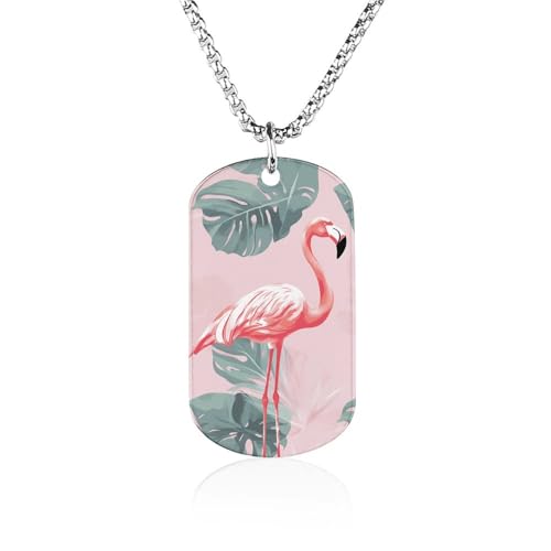 Rrtsmsgh Sommer-Flamingo-Halskette mit Palmblättern, Titanstahl, rechteckig, Halskette, Schmuck, Geschenk für Männer und Frauen von Rrtsmsgh