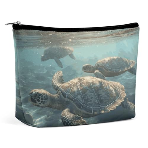Rrtsmsgh Sunny Sea Turtle Make-up-Tasche für Damen, tragbare Reise-Kulturbeutel, PU-Leder, Kosmetiktasche mit Reißverschluss Rrtsmsgh Sunny Sea Turtle Make-up-Tasche für Damen, tragbare Reise-Kulturbeutel, PU-Leder, Kosmetiktasche mit Reißverschluss von Rrtsmsgh