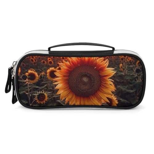 Rrtsmsgh Sunset Sunset Sunflower Pencil Case Large Capacity, Small PU Leather Makeup Bag with Zipper & Handle Portable Pencil Pouch for Office, Cosmetic Storage von Rrtsmsgh