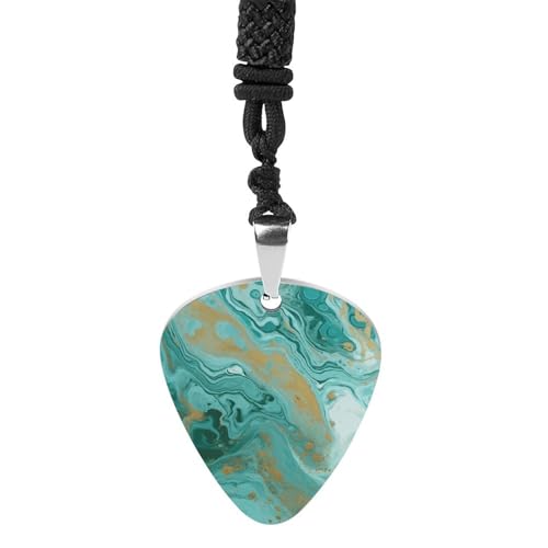 Rrtsmsgh Teal and Gold Marble Guitar Pick Necklace for Men & Women, Titanium Steel Guitar Plektrum Pendant Music Lover Gift for Guitarists, Musicians, Rock Fans Rrtsmsgh Teal and Gold Marble Guitar Pick Necklace for Men & Women, Titanium Steel Guitar Plektrum Pendant Music Lover Gift for Guitarists, Musicians, Rock Fans von Rrtsmsgh