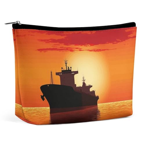Rrtsmsgh The Tanker Ship on Red Sunrise Make-up-Tasche für Damen, tragbare Reise-Kulturbeutel, PU-Leder, Kosmetiktasche mit Reißverschluss Rrtsmsgh The Tanker Ship on Red Sunrise Make-up-Tasche für Damen, tragbare Reise-Kulturbeutel, PU-Leder, Kosmetiktasche mit Reißverschluss von Rrtsmsgh