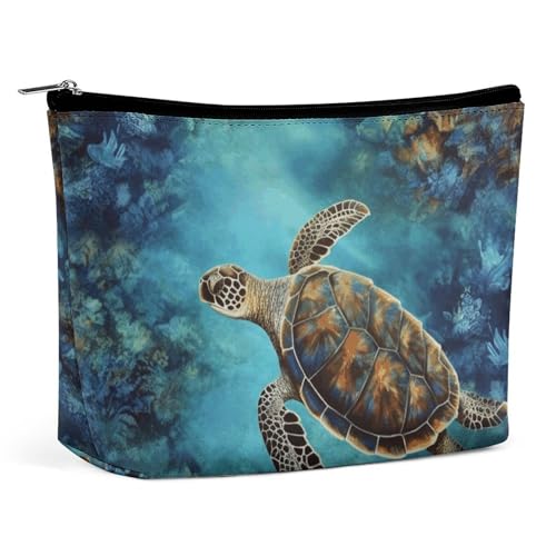 Rrtsmsgh Turtle Make-up-Tasche für Damen, tragbare Reise-Kulturbeutel, PU-Leder, Kosmetiktasche mit Reißverschluss Rrtsmsgh Turtle Make-up-Tasche für Damen, tragbare Reise-Kulturbeutel, PU-Leder, Kosmetiktasche mit Reißverschluss von Rrtsmsgh