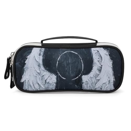 Rrtsmsgh Weiße Engelsflügel-Federmäppchen, großes Fassungsvermögen, kleine Make-up-Tasche aus PU-Leder mit Reißverschluss und Griff, tragbares Federmäppchen für Büro, Kosmetikaufbewahrung von Rrtsmsgh