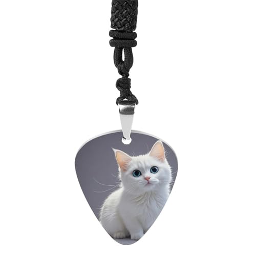 Rrtsmsgh White Cute Cat Guitar Pick Necklace for Men & Women, Titanium Steel Guitar Plektrum Pendant Music Lover Gift for Guitarists, Musicians, Rock Fans Rrtsmsgh White Cute Cat Guitar Pick Necklace for Men & Women, Titanium Steel Guitar Plektrum Pendant Music Lover Gift for Guitarists, Musicians, Rock Fans von Rrtsmsgh