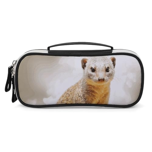 Rrtsmsgh Wild Erdmännchen Federmäppchen Große Kapazität Kleine PU Leder Make-up Tasche mit Reißverschluss & Griff Tragbare Bleistifttasche für Büro Kosmetik Aufbewahrung von Rrtsmsgh