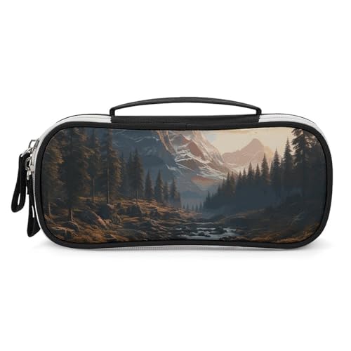 Rrtsmsgh Wilderness Federmäppchen, großes Fassungsvermögen, kleine Make-up-Tasche aus PU-Leder mit Reißverschluss und Griff, tragbares Federmäppchen für Büro, Kosmetikaufbewahrung von Rrtsmsgh