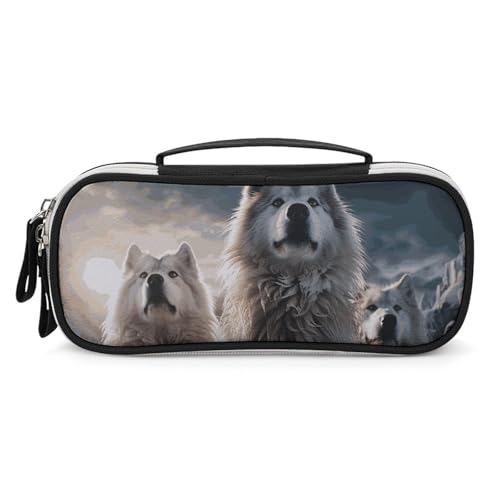 Rrtsmsgh Wolf Tribe Federmäppchen, großes Fassungsvermögen, kleine Make-up-Tasche aus PU-Leder mit Reißverschluss und Griff, tragbares Federmäppchen für Büro, Kosmetikaufbewahrung von Rrtsmsgh