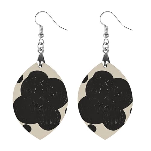 Schwarze und weiße Holzohrringe mit großen Punkten, Schmuck, Geschenke, leicht, Vintage-Stil, Naturholz-Anhänger, klassisch, künstlerische Holz-Ohrringhaken für Frauen, Star, Aus Holz, Holz von Rrtsmsgh