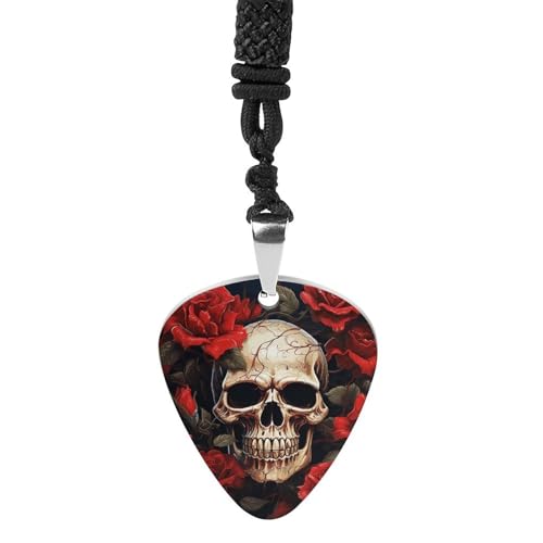 Skull Rose-Red Guitar Pick Necklace for Men & Women, Titanium Steel Guitar Plektrum Pendant Music Lover Gift for Guitarists, Musicians, Rock Fans Skull Rose-Red Guitar Pick Necklace for Men & Women, Titanium Steel Guitar Plektrum Pendant Music Lover Gift for Guitarists, Musicians, Rock Fans von Rrtsmsgh