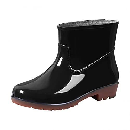 Damen Chelsea Boots schwarz Damen Schnürstiefeletten Leicht Gefüttert mit Blockabsatz Profilsohle Damen Wasserdicht Schlupfstiefel Halbschaft Leder Winter Boots von Rrunsv