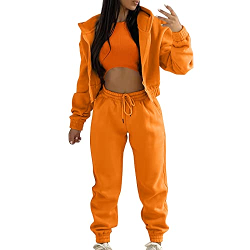 Damen Jogginganzug Traingsanzug Sportanzug Jumpsuit Damen Pullover Anzug 2 Stück Set Kapuzenpulli solide lässige Lange Hosen Sweatertis Anzug Damen 2 Teilig Sport Freizeitanzug Sportanzug Hosenanzug von Rrunsv