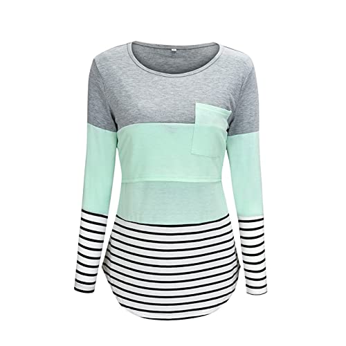 Damen Stillshirt Baumwolle Sommer Umstandsshirt Streifen Rundhals Umstands T-Shirt Nursing Tops Kurzarm Umstandskleidung Umstandstop Schwangerschaft Umstandskleid Lang Umstandsmode Oberteil kf253 von Rrunsv