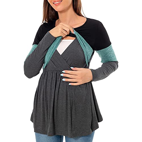 Damen Stillshirt Oberteile Pullover Damen Umstandsmode Kurz vor den Ärmeln stillen Blusenoberteile Frauen gestreiftes Hemd Mutterschaftsbluse Schwarz 46 Schwangerer Mütter Kleidung Umstandsmode kf253 von Rrunsv