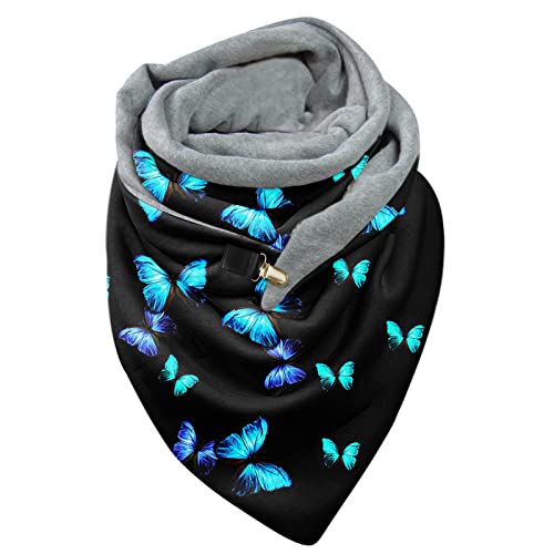 Dreieckschal Damen Halstücher Herbst Winter Flauschiger Schal Wintermode Schneeflockendruck Knopfschals Wickelschals Lässige Frauen Warmer Weicher Herren (Aw02-Dark Blue, One Size) von Rrunsv