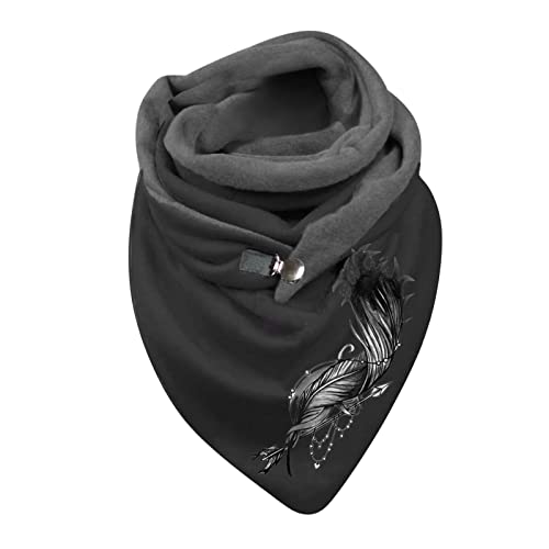 Dreieckschal Damen Schal Halstücher Herbst Winter Flauschiger Schal Wintermode Schneeflockendruck Knopfschals Wickelschals Lässige Frauen Warmer Weicher Schal Herren Schal Scarf (Aw04-Black, One Size) von Rrunsv