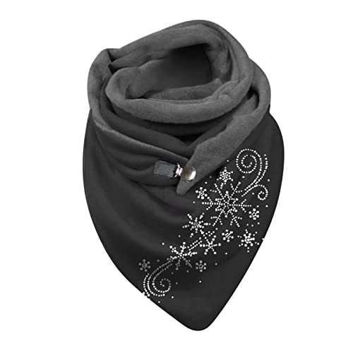 Dreieckschal Damen Schal Halstücher Herbst Winter Flauschiger Schal Wintermode Schneeflockendruck Knopfschals Wickelschals Lässige Frauen Warmer Weicher Schal Herren Schal Scarf (Aw06-Black, One Size) von Rrunsv