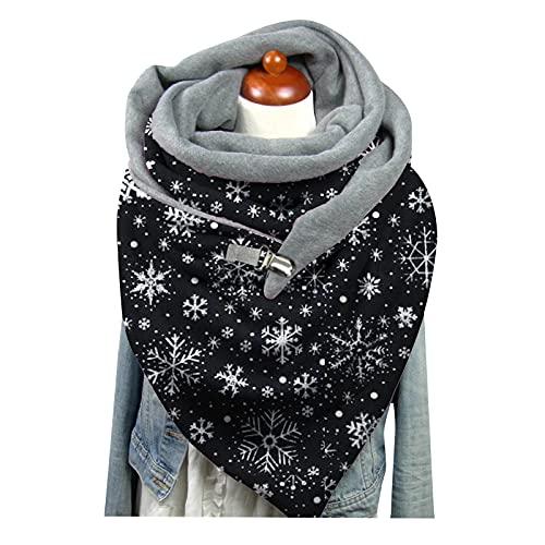 Dreieckschal Damen Schal Halstücher Herbst Winter Flauschiger Schal Wintermode Schneeflockendruck Knopfschals Wickelschals Lässige Frauen Warmer Weicher Schal Herren Schal Scarf Women Winterschal von Rrunsv