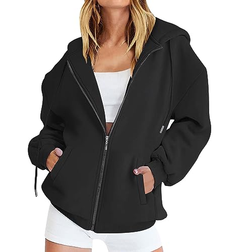 Rrunsv Damen Kapuzenpullover Hoodie Sweatshirt mit Kapuze Kapuzenjacke mit Reißverschluss Outdoor Fitness Training Jogging Sport Style Winter Sweatshirt Oversize Pullover Kapuzenpullover a058 von Rrunsv