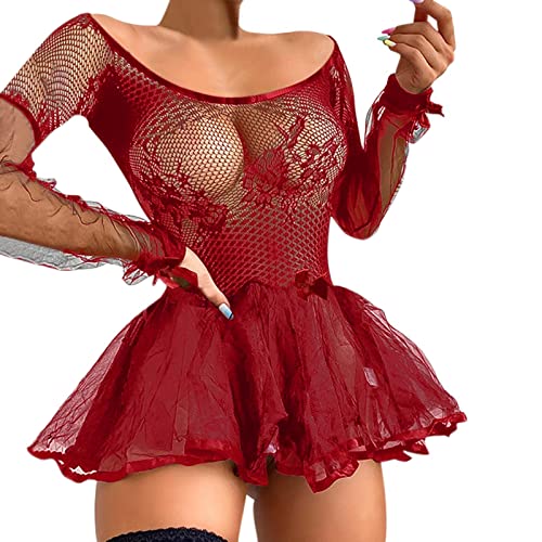 Rrunsv Dessous Damen Sexy UnterwäSche Sissy Dessous Bdsms Frauen-reizvolle Spitze-Wäsche-reizvolle Netzbabydoll-Wäsche-Unterwäsche-Kleid Lackwäsche Babydoll NachtwäSche Nachthemd Sexy Dessous FüR Sex von Rrunsv