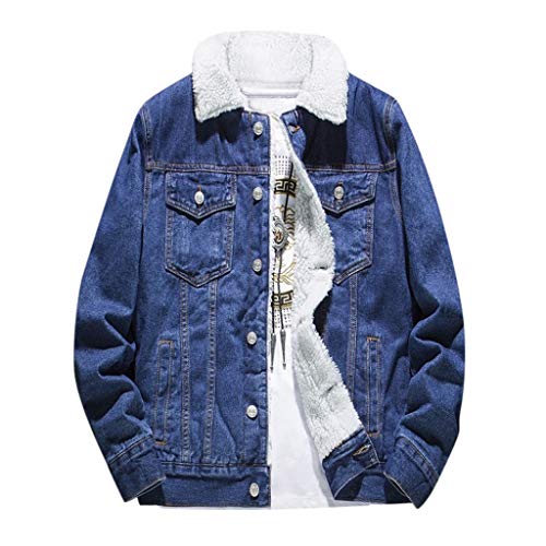 Rrunsv Jacke Herren Winter Freizeitjacke Herren Herbst Winter Wolle Casual Vintage Wash Distressed Denim Jacket Coat Outdoorjacke Übergangsjacke Reißverschluss Casual Bequem vielseitige Herrenjacke von Rrunsv