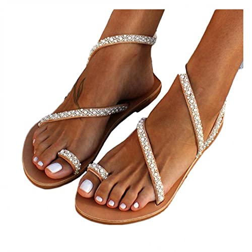 Rrunsv Sandalen Damen Flach,Damen Keilabsatz Sandalen Frauen Offene Schuhe Strass Flip Flops Sommerschuhe Plateau Keilsandalen Espadrille Vintage Sandaletten Strandsandalen, H01 White, 42 (40 EU) von Rrunsv