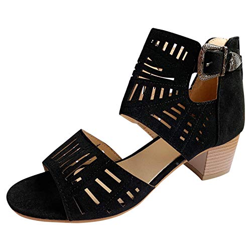 Rrunsv Sandalen Damen Keilabsatz, Damen Wedge Peep Toe High Heel Platform Pantoletten Frauen Sandalen Espadrilles Römersandalen Flip Flop Strandsandalen Slides Hausschuhe, T01 Schwarz, 42 (41.5 EU) von Rrunsv