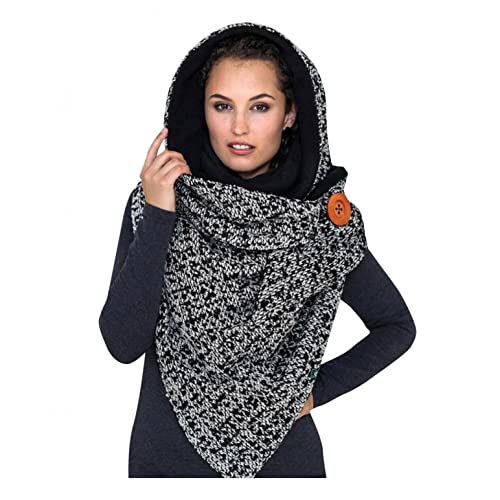 Rrunsv Schal Damen Schnalle mit Kapuze Strickschal weich Warm halten Winterschal Herbstschal Poncho Lauschig Dreieckschal Baumwolle Schal Wollschals Deckenschal Frauen Strick-Pullover Umhängetuch von Rrunsv