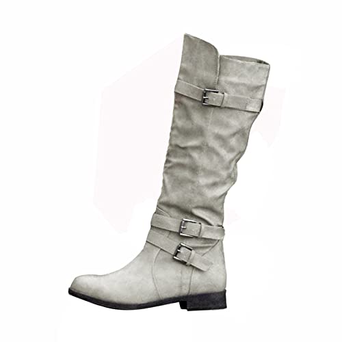 Rrunsv Stiefel Damen Gefüttert Hoch Kniestiefel Stiefel Schuhe Damenstiefel für Frauen retro bunte Fersen Fersenstiefel Damenstiefel Übergangsstiefel Klassisch Retro Damenstiefel (Grey 38) von Rrunsv