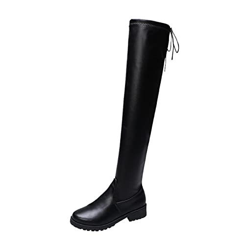 Rrunsv Stiefel Damen Gefüttert Hoch Stiefel Kniestiefel Over Boots Schuhe Herbst Low Boots Long Up Knee Boots Stöckelschuhe Die High Women's Winter Lace Übergangsstiefel Klassisch Retro(Black 40) von Rrunsv