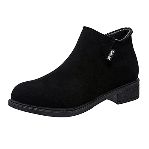 Rrunsv Stiefel Damen Stiefeletten Niedrigem Absatz Schuhe,Minimalistische Stiefel mit seitlichem Reißverschluss für Damen Stiefeletten kurze Stiefel Absatz Gefüttert stiefeletten Damen (Black 40) von Rrunsv