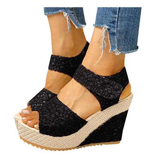 Sandalen Damen Leder, Plateau Sandalen Damen Sommer Espadrilles Sandalen Frauen Casual Keilsandalen Mode Peep Toe Strand von Rrunsv