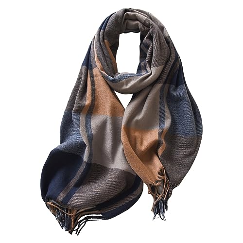 Schal Damen Winter Dreieckschal Loop Scarf Lange karierte Damendecke Klobiger Winter und Herbst Warm Schal Halstuch Große Tartan-Schals Wickelschal Rollkragen Schal Scarf Winterschal (Blue, One Size) von Rrunsv