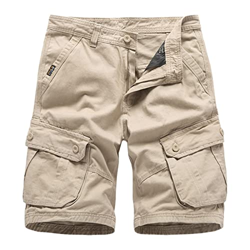 Shorts Herren Sporthose Herren Kurze Hosen Männliche lässige Hose mit mittlerer Taille Kurze Cargohose Camouflage-Tasche Reißverschluss Hosenschlitz Herren Wanderhose Wasserdicht (Tab05-Khaki, XXL) von Rrunsv