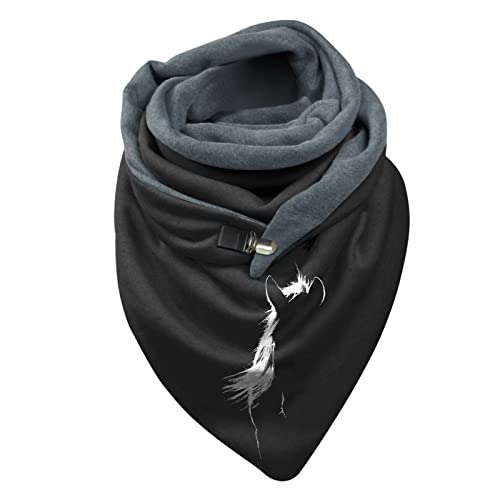 Winterschal Damen Schwarz,Dreieckschal Damen Herren Baumwolle Schal Herbst Winter Warm Drucken Scarf Poncho Cape mit Knopf Soft Wrap Großen Dreieckschal von Rrunsv